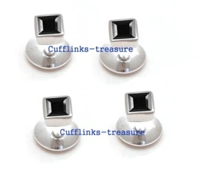 Natural Black Onyx Gemstones with 925 Sterling Silver Men Tuxedo Buttons set #77 - Picture 1 of 6