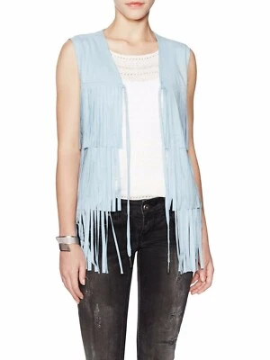 Chaleco informal Love Token para mujer Stuart con flecos sin mangas azul liso talla mediana Foto 1 de 3