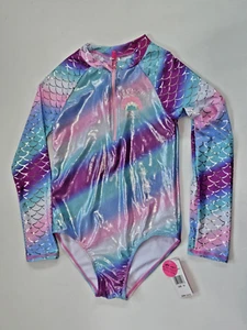 Betsey Johnson Girls 14 1 Pc Rash Guard Bodysuit Swimsuit Long Sleeve Mermaid - Picture 1 of 3