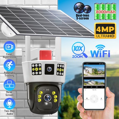 3 Lens WiFi Solar Camera 4K Wireless Outdoor ...
