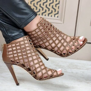 Jimmy Choo Sandalias de Tacones al Tobillo de Cuero Marrón Zapatos Botines enjaulados EU 37 UK 4 - Imagen 1 de 17