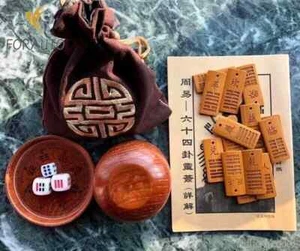 Chinese I-Ching Divination Set Wood Dice Cup Teaching Aids Book 64 Hexagrams Kit - Picture 1 of 5