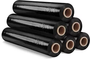 6 X STRONG ROLLS BLACK PALLET STRETCH SHRINK WRAP PARCEL PACKING CLING FILM - Picture 1 of 6