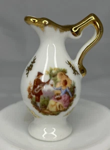 Vintage Courting Couple Porcelain Limoges France Miniature Pitcher Ewer Vase - Bild 1 von 10