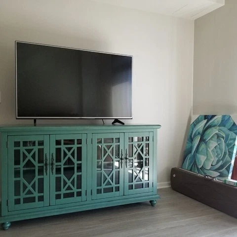 Brand NEW Sideboard Buffet Credenza 4-Door TV Stand with Glass door Teal Cover