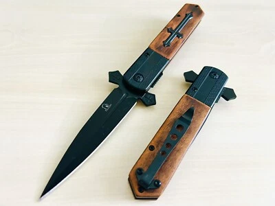 Navaja de Bolsillo Plegable Asistida por Resorte Táctica Cruz Negra 9” Cuchillo para Niña con Clip Foto 1 de 4