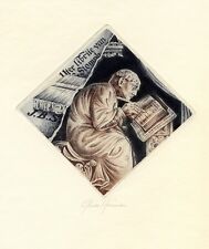 Ancient Book Writer, Original Etching Ex libris  by Guido Mariman, Belgium