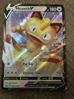 Meowth V Pokemon Promo Card SWSH004 Sword and Shield 2020 - Image 1 of 2