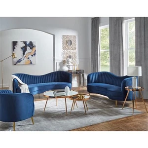Coaster Sophia 2-Piece Contemporary Velvet Camel Back Sofa Set in Blue - Picture 1 of 5