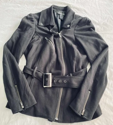 International Concepts 女式中号夹克黑色腰带全拉链骑手复古 — 第 1/4 张图片