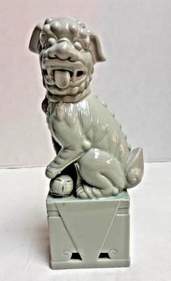 Foo Dogs Green Porcelain Door Guardian 12" by 4" Stamped Japan - Image 1 of 4