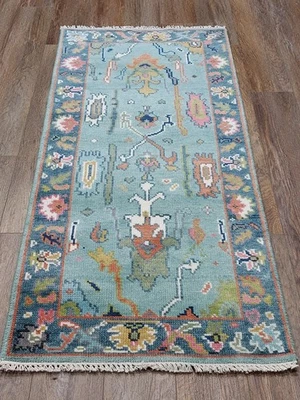 Alfombra turca Bohemia Oushak, alfombra contemporánea turca Oushak hecha a mano, 2,5x6 pies Foto 1 de 4