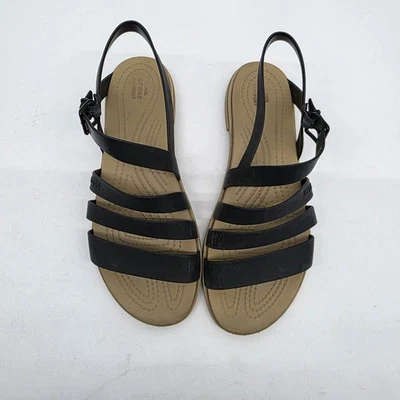 Sandalias cómodas Crocs Tulum negras con tiras talla 8 minimalistas clásicas  Foto 1 de 4
