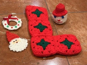 HAND CROCHET 12" CHRISTMAS STOCKING GRANNY SQUARES SANTA WREATH SNOWMAN LOT 4 EU - Imagen 1 de 8