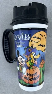 2008 DISNEY PARKS HALLOWEEN TRAVEL MUG Mickey Mouse and Pluto - 16oz - Picture 1 of 3