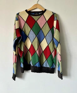 Gieves & Hawkes Men's Vintage 100% Lambswool Harlequin Knit Pull Jumper 38" M - Picture 1 of 9