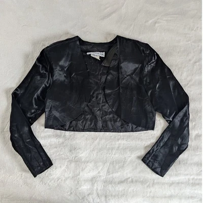 VTG Roberta Black Satin Cropped Bolero Jacket Long Sleeve Evening Wear Women M - Image 1 of 4