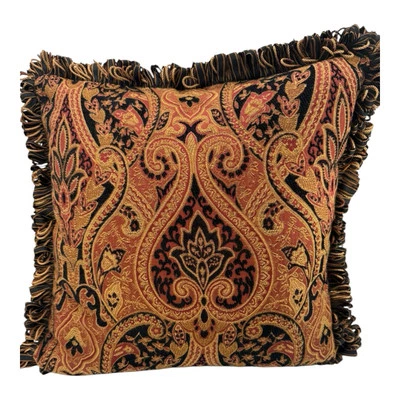 Almohada de colección con flecos de cachemira de jacquard dorado negro relleno de plumas Foto 1 de 4
