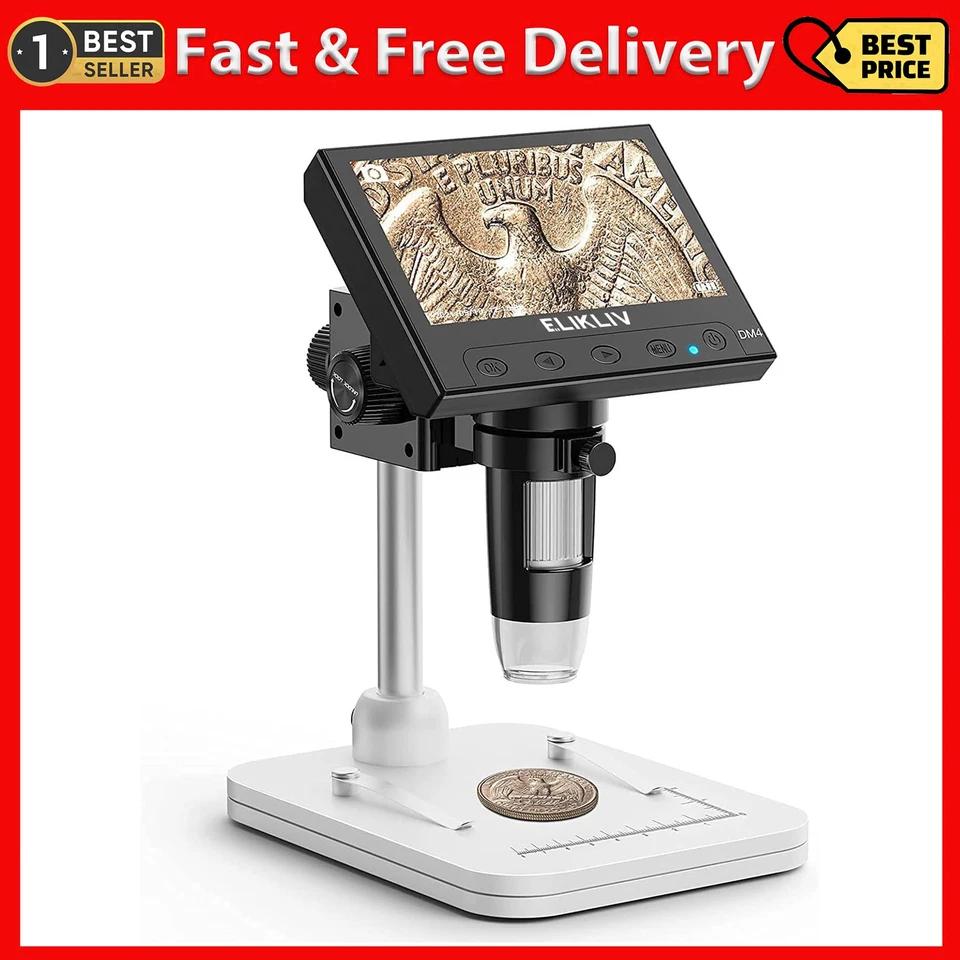 Elikliv EDM4 4.3″ Coin Microscope LCD Digital Microscope 1000X PC View - Black