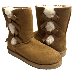 Koolaburra by UGG 1015874 Women's Size 10 Chesnut Leather Bow Boots Shoes - Picture 1 of 8