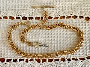 Hand Made Victorian Civil War Styled Gold Tone Watch Chain w/ Key Fob - Picture 1 of 3