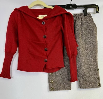 Cárdigan rojo Persnickety para niñas y pantalones de mezcla de lana marrón hechos en EE. UU. talla 4 Foto 1 de 4