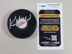 Ken Holland Signed Detroit Red Wings Logo Puck JSA COA HOF Edmonton Oilers - Picture 1 of 5