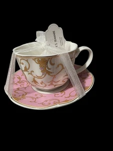 Gracie's Teaware Teetasse & Untertasse rosa mit goldenen Details - Bild 1 von 4