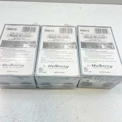 MULBERRY 30215 OUTLET BOX SINGLE GANG METAL FIVE 1/2" IPS HOLES (LOT OF 3) - Image 1 of 4
