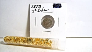 1853 Three Cent silver. Plus adding one tube of Gold Flakes. - Picture 1 of 9