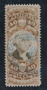 UNITED STATES (US) R141 USED VF, 40c BLUE HANDSTAMP - Picture 1 of 2