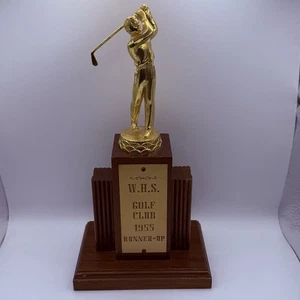 Trofeo de golf vintage 1955 W.H.S. Pedestal de madera Art Deco subcampeón para palos de golf - Imagen 1 de 16
