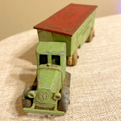 TOOTSIE TOY 1920-50's ERA REBOQUE DE TRANSPORTE DE LONGA DISTÂNCIA COM TRATOR DE CAMINHÃO DE RODA DUPLA - Imagem 1 de 4