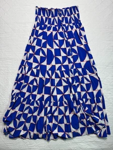 Abel the Label Anthropologie Womens White Blue Tiered Tasmin Maxi Skirt Small - Picture 1 of 6