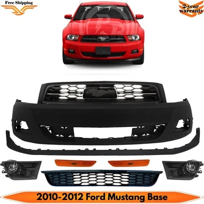 Front Bumper Cover Primed & Grille Assembly Kit For 2010-2012 Ford Mustang Base Foto 1 de 4