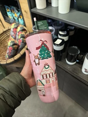 Vaso de árbol de oso rosa de Navidad Starbucks con taza de paja limitada Foto 1 de 4