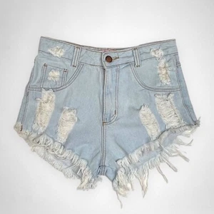 BY STAR Large High Waisted Distressed Light Wash Jeansshorts Distressed Cut-Off - Bild 1 von 5