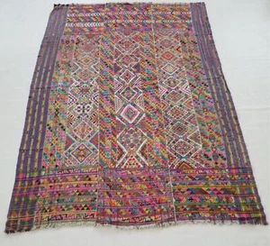 Vintage traditionelles handgewebtes mehrfarbiges bhutanisches Kira Textil 225 x 150 cm - Bild 1 von 11