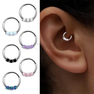 Opal Ear Cartilage Daith Piercing Surgical Stainless Steel Septum Nose Ring 1Pc - Picture 1 of 50