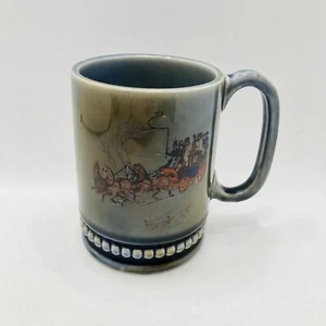 Wade Irish Porcelain Mug Stein Green Horses Stagecoach Winter Graphic 12oz - Picture 1 of 16