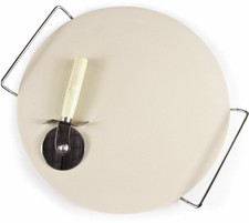 Extra Large 38cm / 15” Pizza Baking Stone With Wire Serving Rack & Pizza Cutter 
