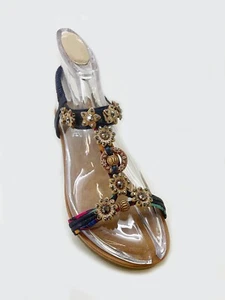 Sandalia deslizante de cuña con correa de diamante floral margarita de madera azul informal para mujer. - Imagen 1 de 12