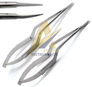 2 Pezzi Yasargil Micro Forbici 7,5" Affilate/Affilate Dritte verso l'alto Curve Chirurgiche - Foto 1 di 3