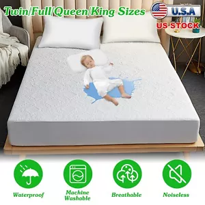 Cotton Mattress Protector Breathable Waterproof Elastic Deep Fitted Mattress Pad - Picture 1 of 17