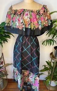 VTG 70'S PRETTY!!HANDMADE BOHO HIPPY FLORAL RUFFLED SMOCKED SUNDRESS DRESS*S/M - Picture 1 of 5