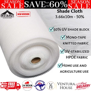 Instahut 3.66x10m 50% UV Shade Cloth Shadecloth Sail Garden Mesh Roll Outdoor Wh - Picture 1 of 12