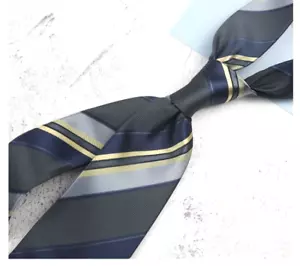Classic Striped Gray Blue JACQUARD WOVEN 100% Silk Men's Necktie Tie - Picture 1 of 1