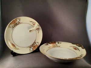 ANTIQUE NORITAKE # 42200 BON BON DISH & LEMON DISH GOLD ENCRUSTED 1920-1940 MIJ - Foto 1 di 11