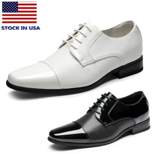 Men's Patent Vegan Leather Tuxedo Dress Shoes Formal Lightweight Oxfords - Picture 1 of 22