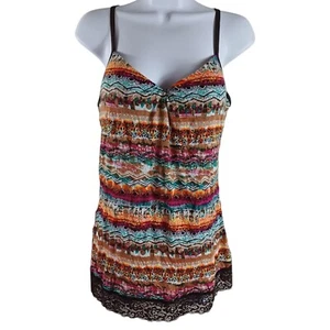 Johannisbeeren Aztekenmuster gepolstertes Camisole Top L | Boho Tribal Spitzenborte Regal BH hellbraun - Bild 1 von 10